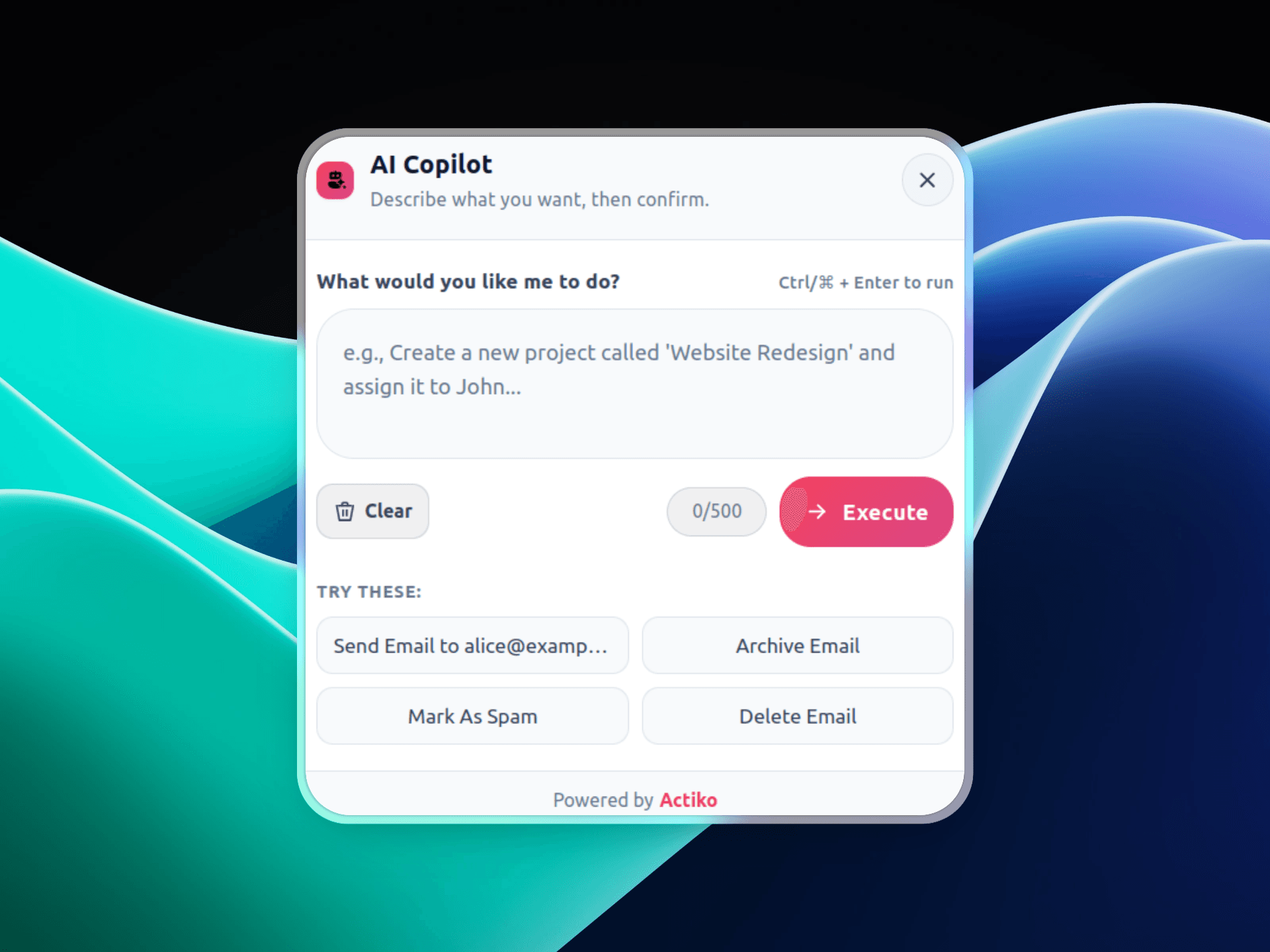 Product screenshot of the AI copilot